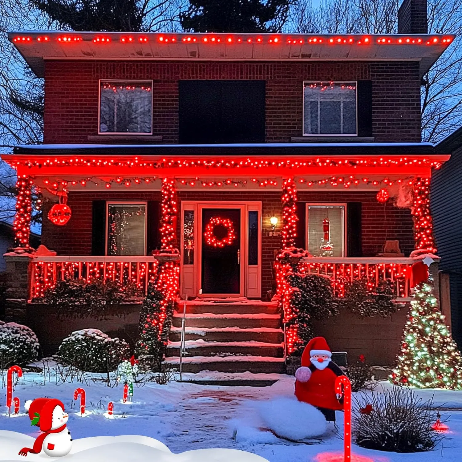 JMEXSUSS 600 LED Red Solar String Lights Outdoor Waterproof, 206.7ft 8 Modes Red Solar Christmas Lights for Outside Patio House Tree Party Xams Christmas Decorations