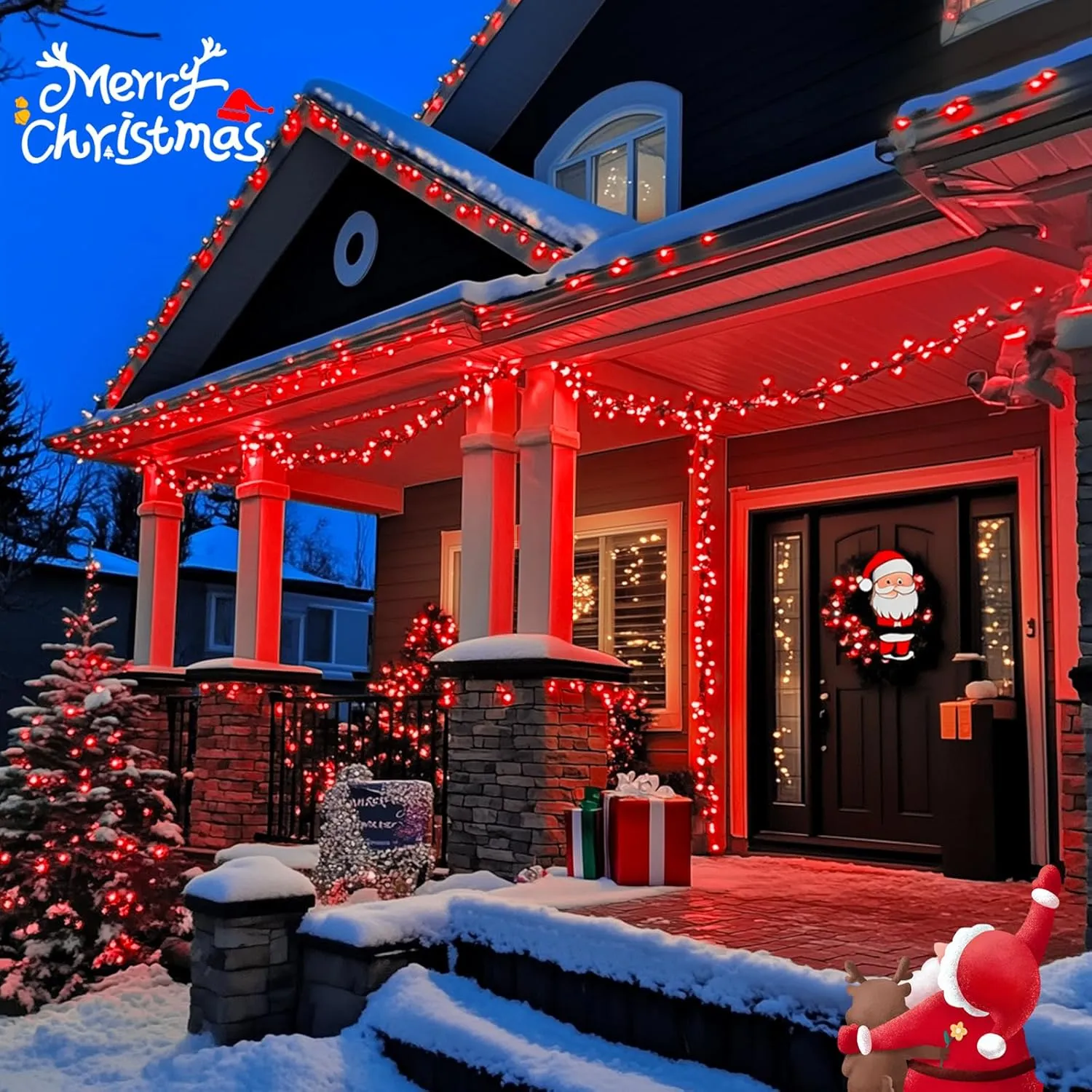 JMEXSUSS 600 LED Red Solar String Lights Outdoor Waterproof, 206.7ft 8 Modes Red Solar Christmas Lights for Outside Patio House Tree Party Xams Christmas Decorations