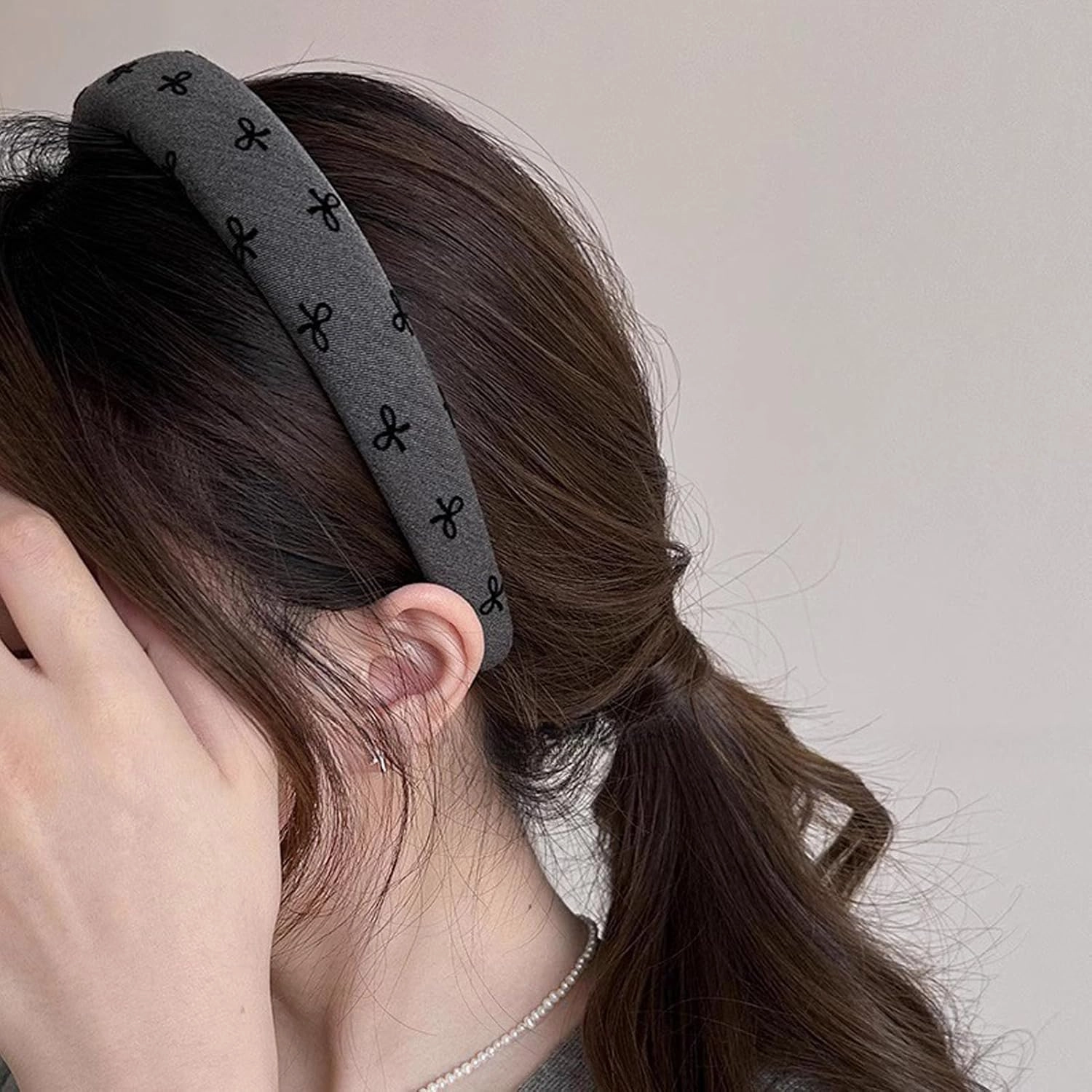 Jseng 2Packs Knotted Headbands for Women - Gray Polka Dot Padded Headbands - Wide Headbands Thick Hair Bands for Stylish Comfortable Hair Accessory
