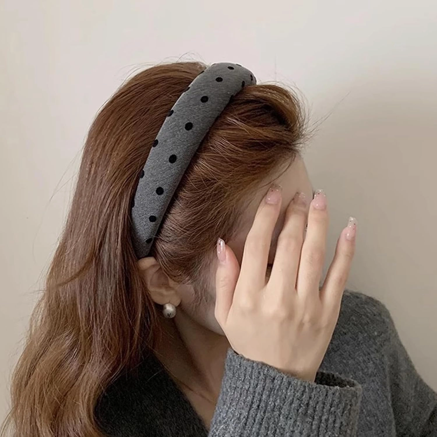Jseng 2Packs Knotted Headbands for Women - Gray Polka Dot Padded Headbands - Wide Headbands Thick Hair Bands for Stylish Comfortable Hair Accessory