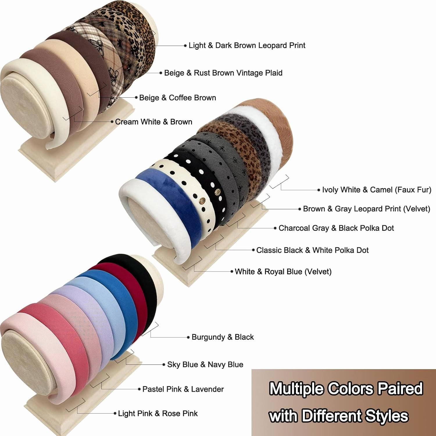 Jseng 2Packs Knotted Headbands for Women - Neutral Toned Padded Headbands- Wide Headbands Thick Hair Bands for Stylish Comfortable Hair Accessory