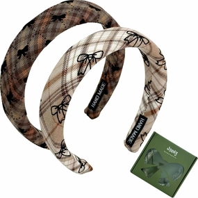 Jseng 2Packs Knotted Headbands for Women - Vintage Plaid Padded Headbands- Wide Headbands Thick Hair Bands for Stylish Comfortable Hair Accessory