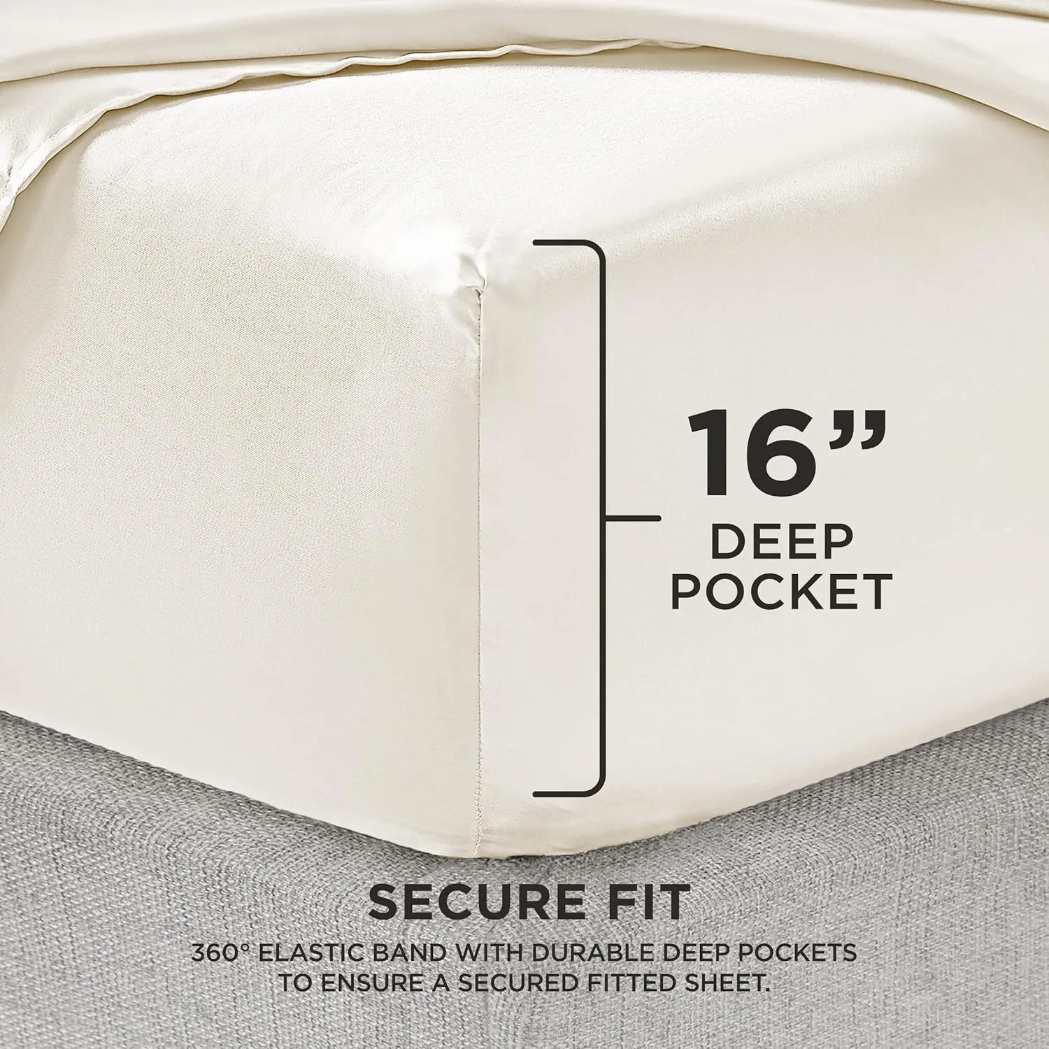 Juicy Couture King Size Satin Bed Sheet Set, Deep Pocket Silky King Sheet Set with 1 Fitted Sheet, 1 Flat Sheet and 2 Pillow Case, Wrinkle Resistant and Anti Pilling Bed Sheets - Ivory
