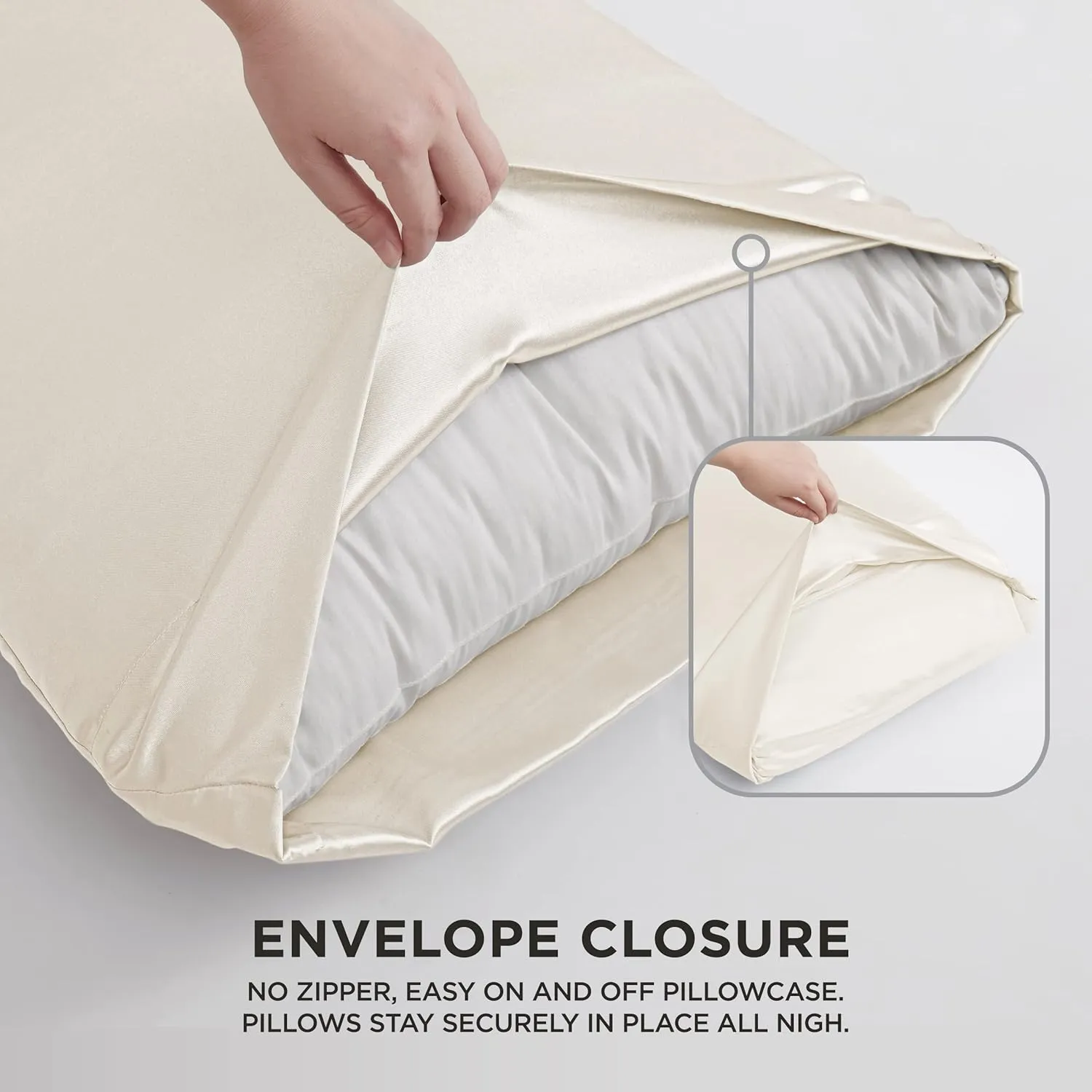 Juicy Couture King Size Satin Bed Sheet Set, Deep Pocket Silky King Sheet Set with 1 Fitted Sheet, 1 Flat Sheet and 2 Pillow Case, Wrinkle Resistant and Anti Pilling Bed Sheets - Ivory