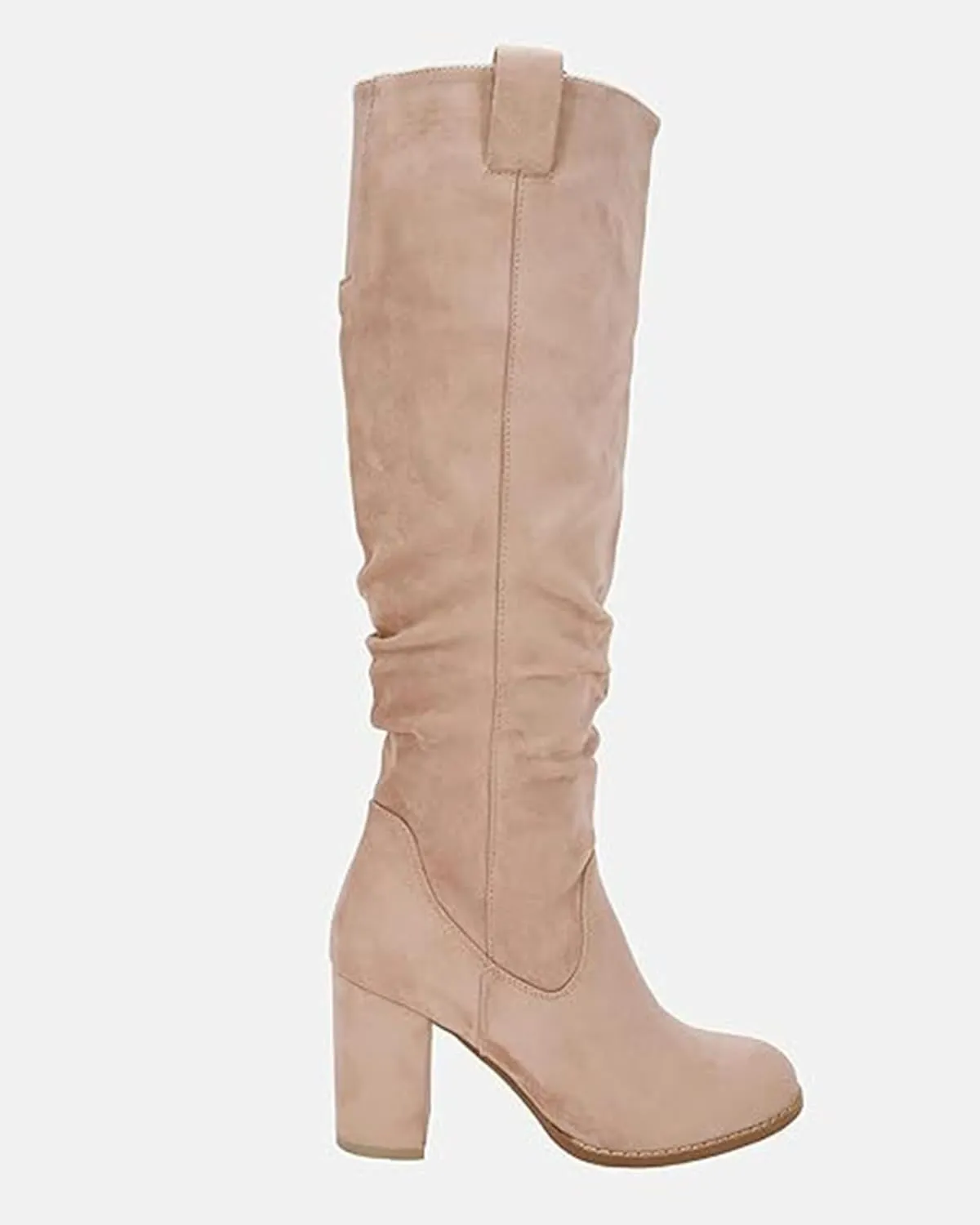 Juliet Holy Women's Knee High Boots Chunky Block Heel Wide Calf Round Toe Side Zipper Fashion Dress Boot