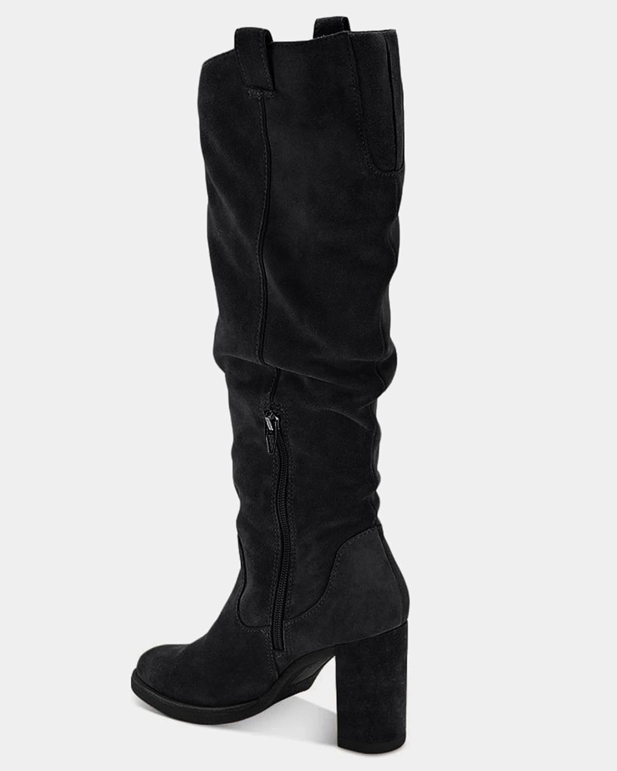 Juliet Holy Women's Knee High Boots Chunky Block Heel Wide Calf Round Toe Side Zipper Fashion Dress Boot
