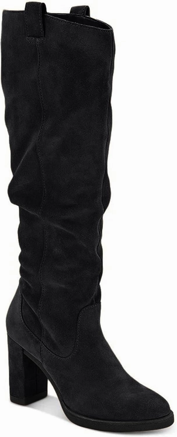 Juliet Holy Women's Knee High Boots Chunky Block Heel Wide Calf Round Toe Side Zipper Fashion Dress Boot