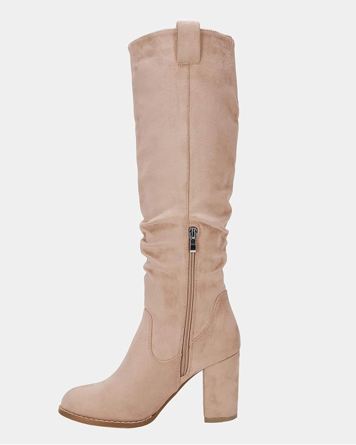 Juliet Holy Women's Knee High Boots Chunky Block Heel Wide Calf Round Toe Side Zipper Fashion Dress Boot