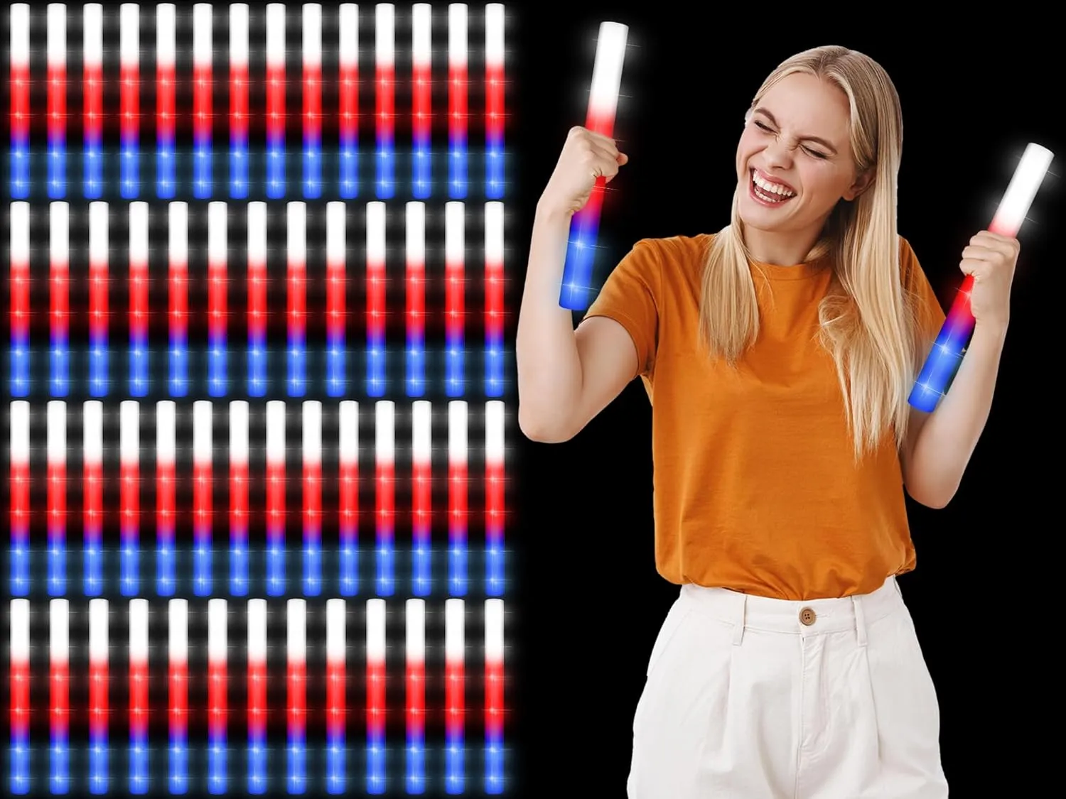 Junkin 4th of July Glow Sticks Bulk 15.8 Independence Day Red White and Blue LED Foam Sticks Patriotic Lighted Sticks with 3 Flashing Modes for Memorial Day Birthday Party(36 Pcs)