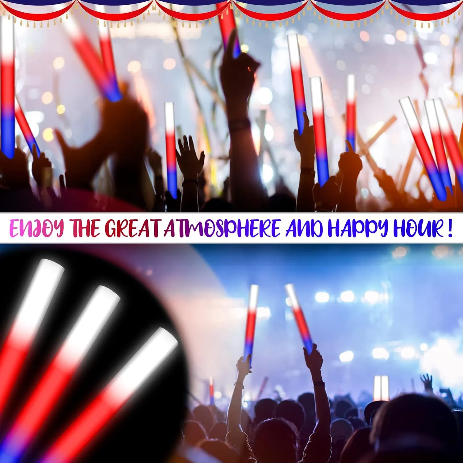 Junkin 4th of July Glow Sticks Bulk 15.8 Independence Day Red White and Blue LED Foam Sticks Patriotic Lighted Sticks with 3 Flashing Modes for Memorial Day Birthday Party(36 Pcs)