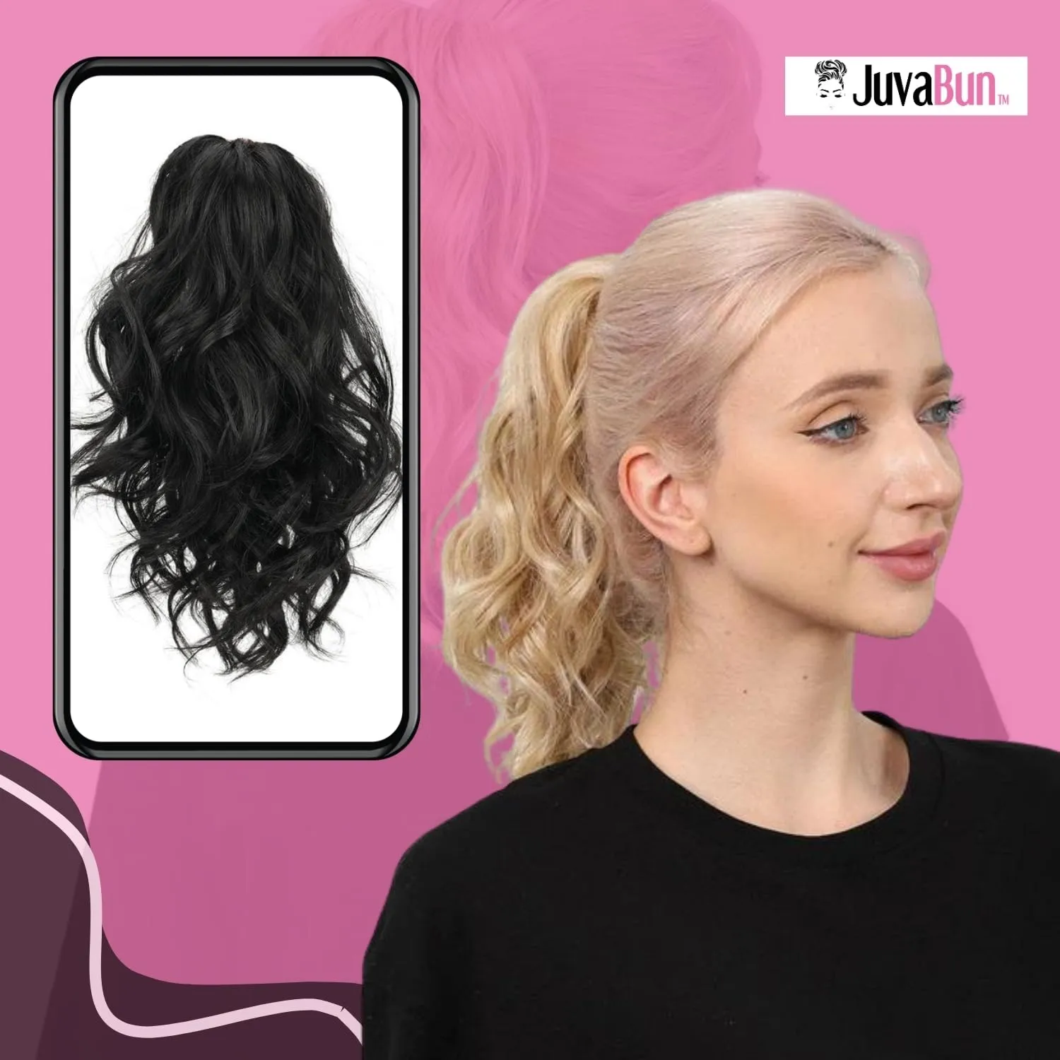 Juvabun Claw Clip Beach Waves Ponytail Extension 12" -Black | Hair Extension Clips | Ponytail Extension Human Hair | Beach Waves Hair Extensions | Washable Realistic And Synthetic Hairpiece | Black