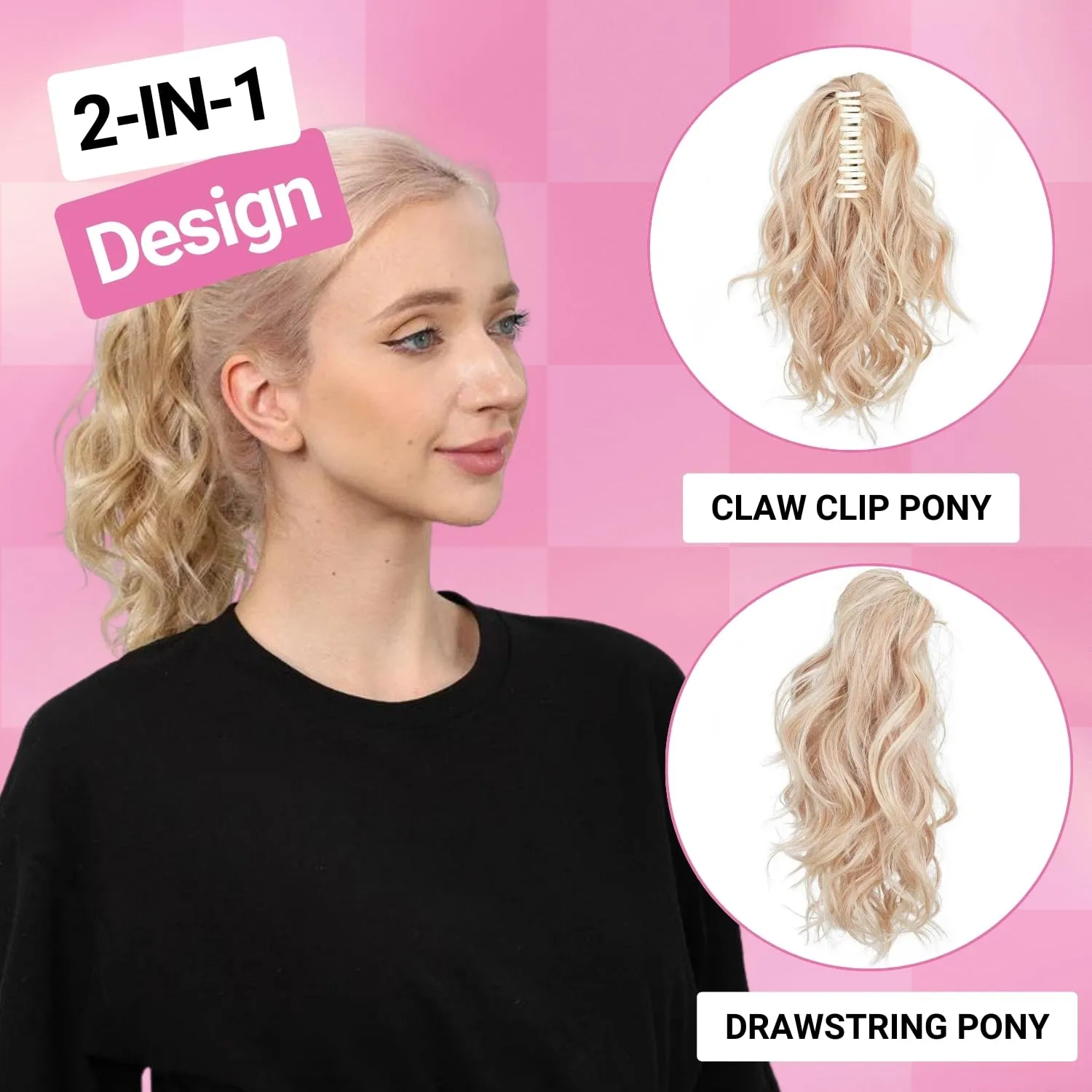Juvabun Claw Clip Beach Waves Ponytail Extension 12" -Brownish Blonde | Hair Extension Clips | Ponytail Extension Human Hair | Hair Extensions Washable Realistic And Synthetic Hairpiece