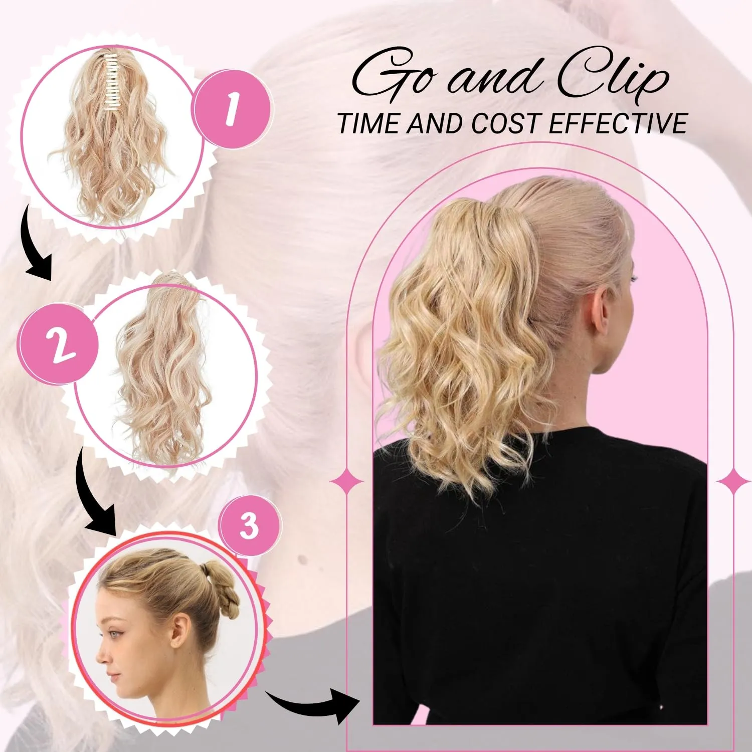 Juvabun Claw Clip Beach Waves Ponytail Extension 12" -Brownish Blonde | Hair Extension Clips | Ponytail Extension Human Hair | Hair Extensions Washable Realistic And Synthetic Hairpiece