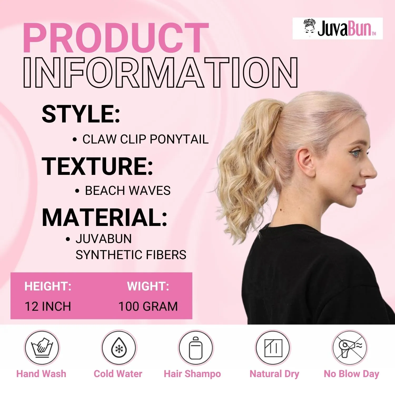 Juvabun Claw Clip Beach Waves Ponytail Extension 12" -Brownish Blonde | Hair Extension Clips | Ponytail Extension Human Hair | Hair Extensions Washable Realistic And Synthetic Hairpiece