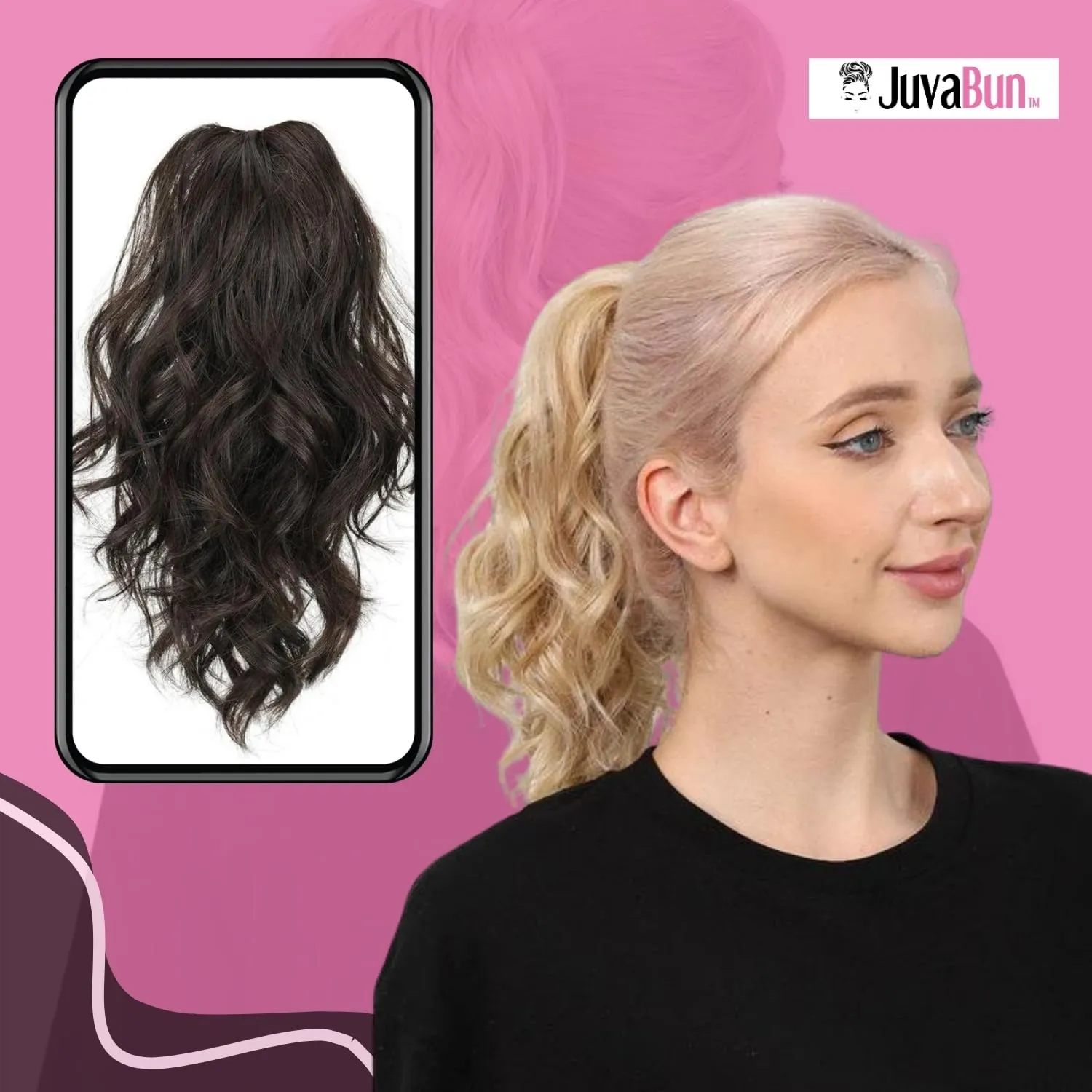 JUVABUN Claw Clip Beach Waves Ponytail Extension 12" - Dark Brown | Hair Clips | Human Hair | Washable Realistic and Synthetic Hairpiece