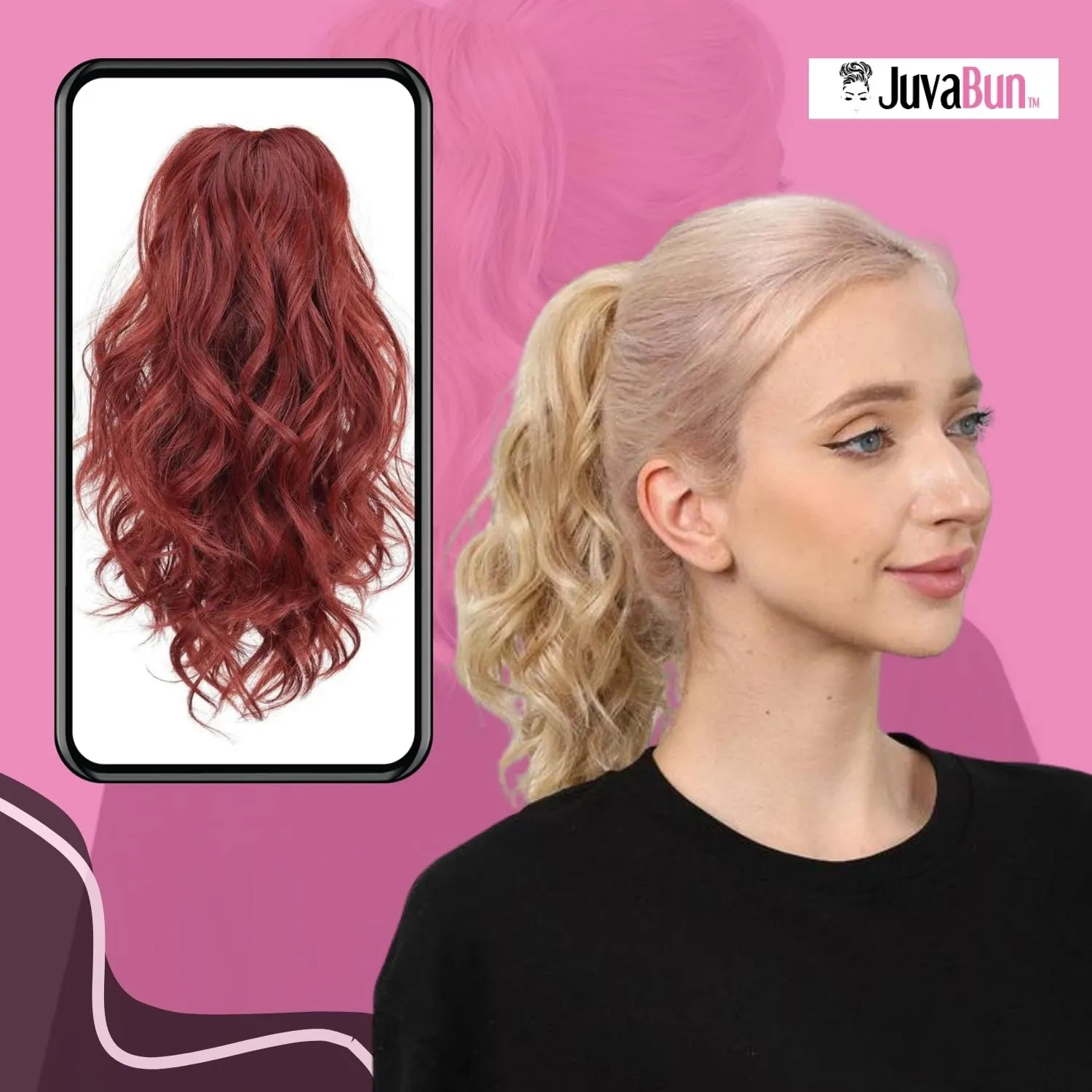 Juvabun Claw Clip Beach Waves Ponytail Extension 12"-Dark Red | Hair Extension Clips |Ponytail Extension Human Hair |Beach Waves Hair Extensions | Washable Realistic And Synthetic Hairpiece |Dark Red