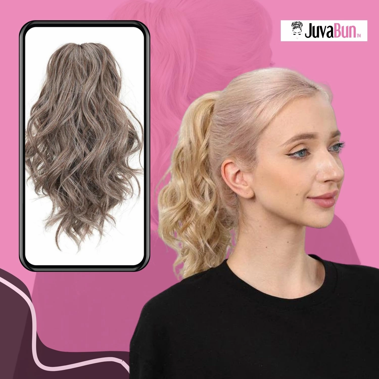 JUVABUN Claw Clip Beach Waves Ponytail Extension 12" -Brownish Gray | Hair Extension Clips | Ponytail Extension Human Hair |Hair Extensions Washable Realistic And Synthetic Hairpiece | Brownish Gray