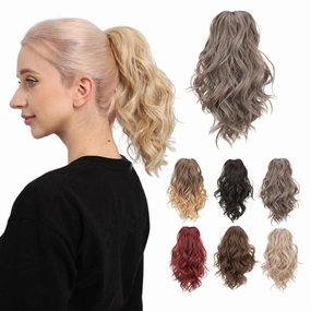 JUVABUN Claw Clip Beach Waves Ponytail Extension 12" -Brownish Gray | Hair Extension Clips | Ponytail Extension Human Hair |Hair Extensions Washable Realistic And Synthetic Hairpiece | Brownish Gray
