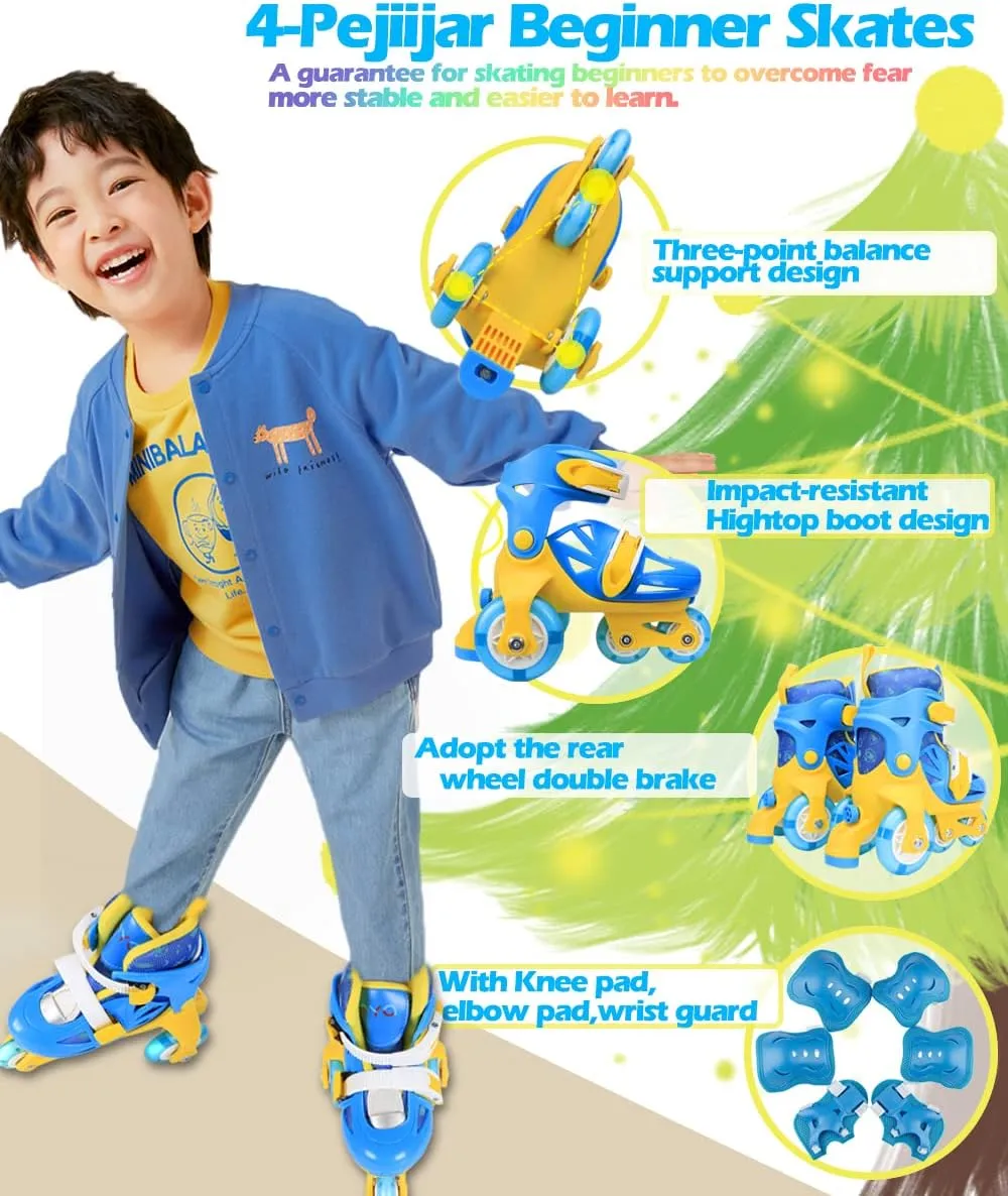 Kids Quad Roller Skate,Roller Skates for Girls Boys,3-Point Balance Roller Shoes for Beginners