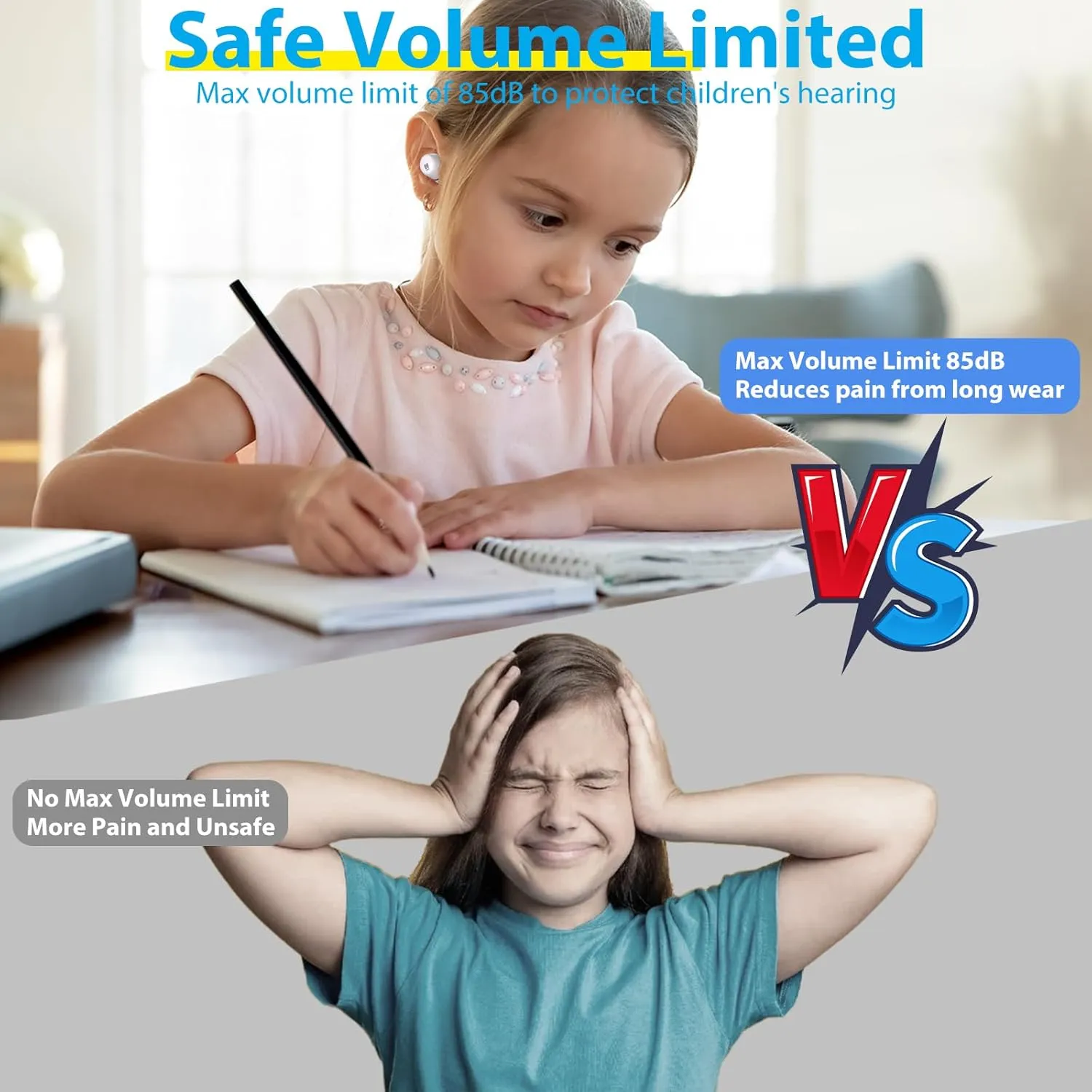 Kids Wireless Earbuds, Bluetooth Headphones for Kids with Mic, 85dB Volume Limitted, Touch Control, Long Battery Life, Small Ear Buds for Girls Boys Teen, Earbuds for School Travel