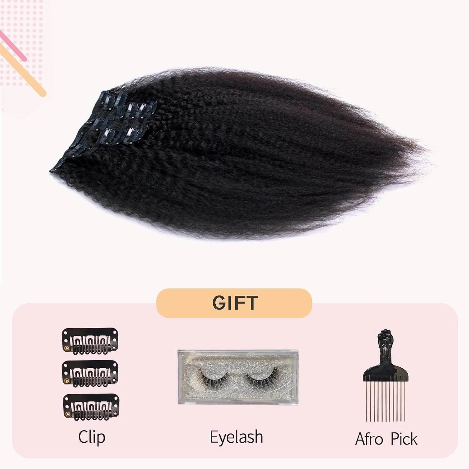 Kinky Straight Clip in Hair Extensions, 100% Remy Human Hair Clip Ins for Black Women, Thick Soft Double Weft Natural Black, 120 Gram 14Inch