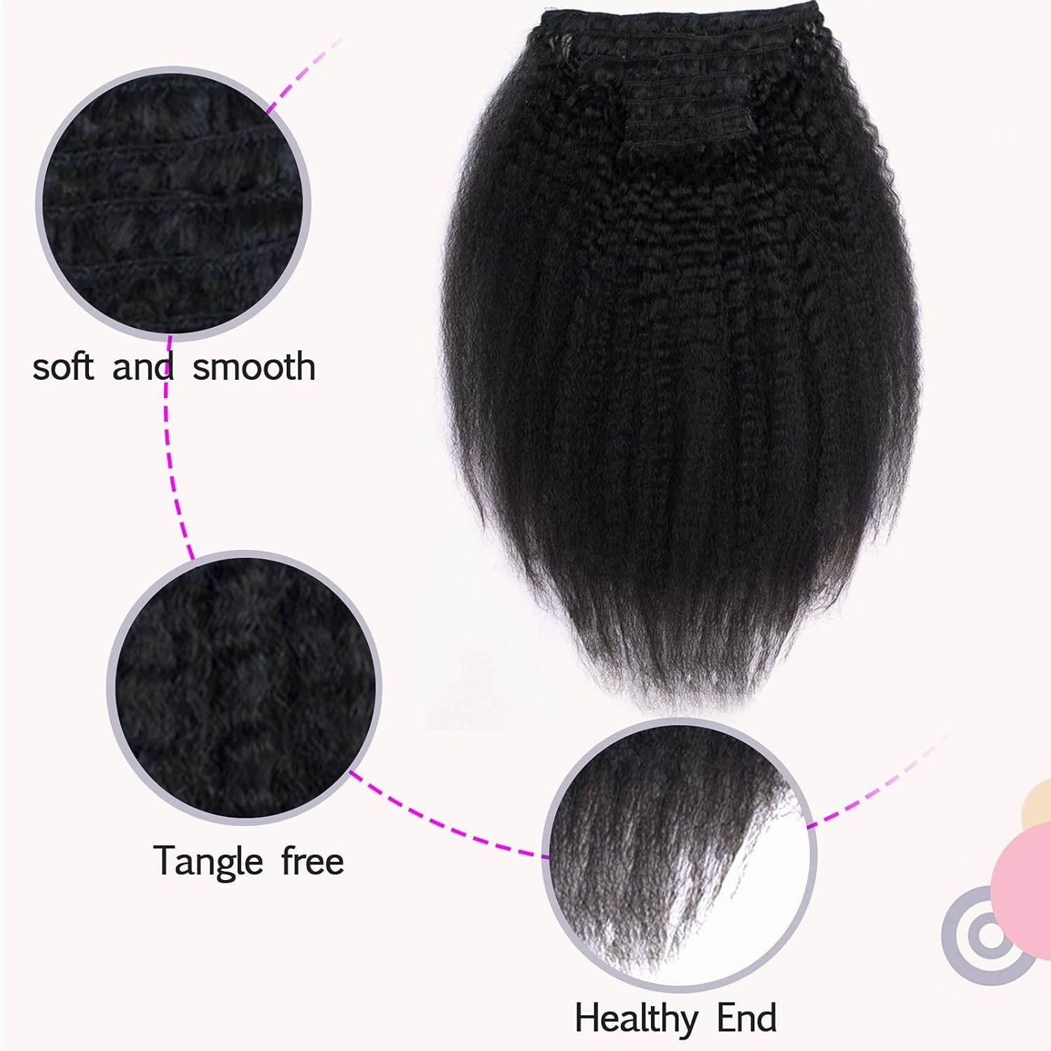Kinky Straight Clip in Hair Extensions, 100% Remy Human Hair Clip Ins for Black Women, Thick Soft Double Weft Natural Black, 120 Gram 14Inch