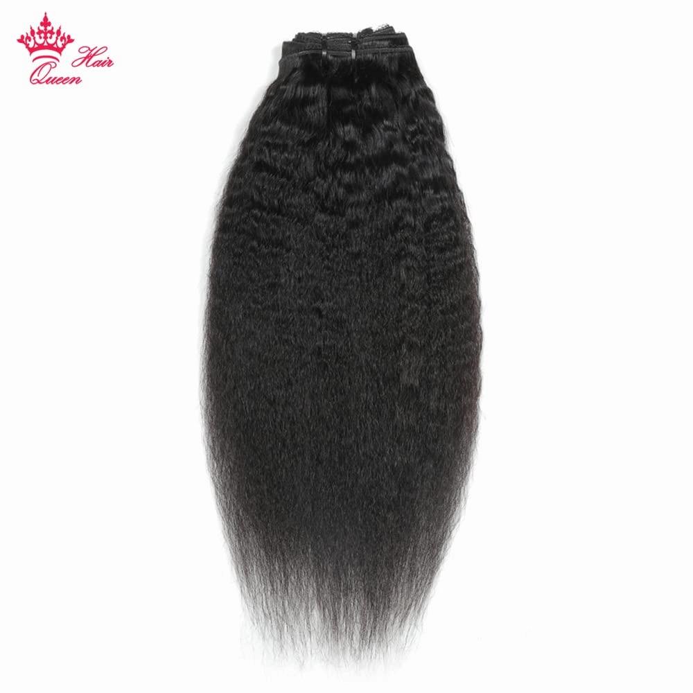 Kinky Straight Clip in Hair Extensions Human Hair Double Wefts Thick Real yaki straight Virgin Human Hair For African American 8Pcs / set 120Gram Natural Black Queen Hair Products (14inches, Kinky Straight)