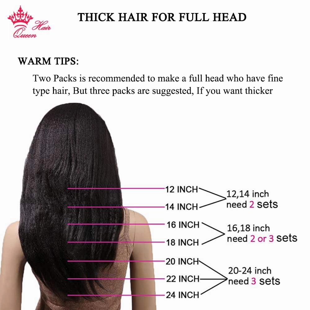Kinky Straight Clip in Hair Extensions Human Hair Double Wefts Thick Real yaki straight Virgin Human Hair For African American 8Pcs / set 120Gram Natural Black Queen Hair Products (14inches, Kinky Straight)