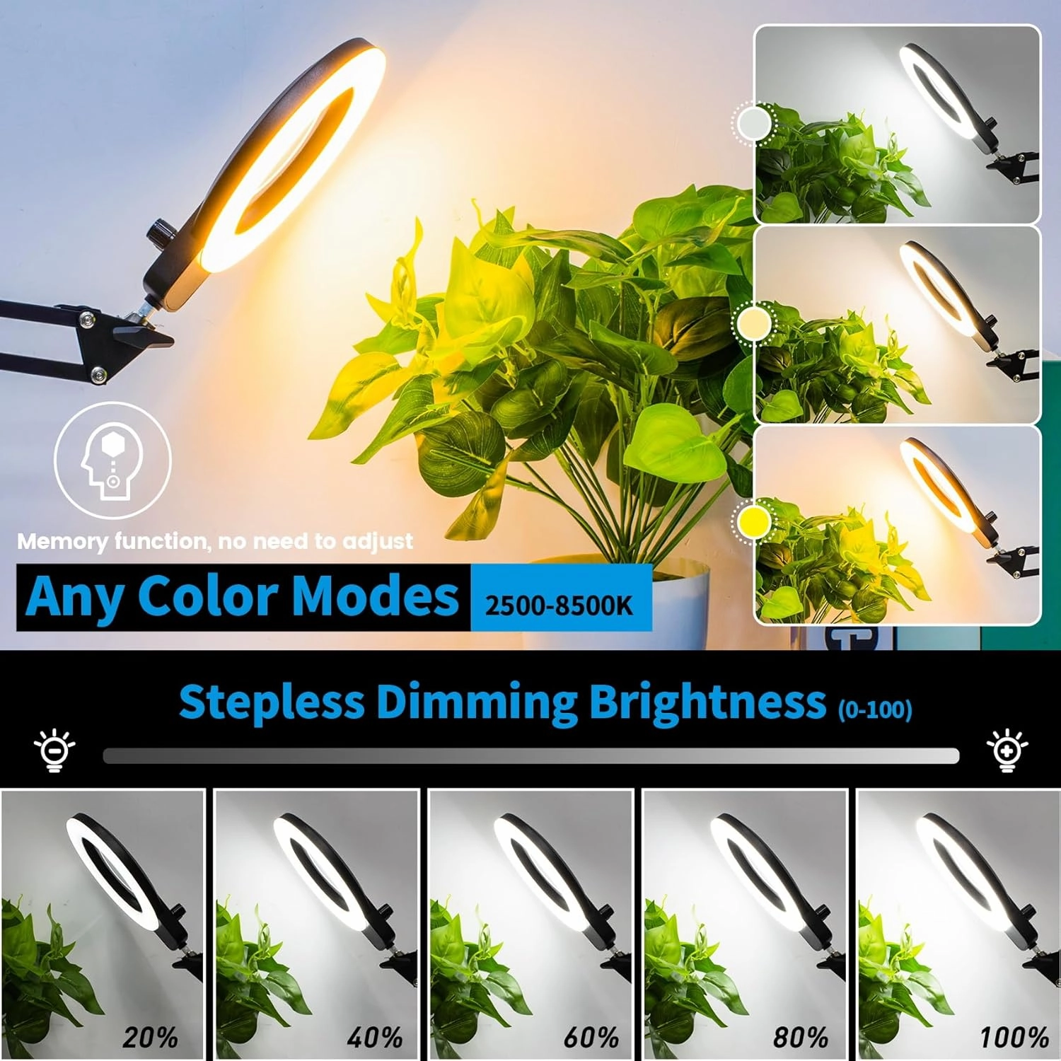 KIRKAS 10X Magnifying Glass with Light, Long Swing Arm, Any Color Modes & Stepless Dimming LED Magnifying Lamp with Clamp, Memory Function Lighted Magnifier for Crafts, Reading, Hobby, Close Work
