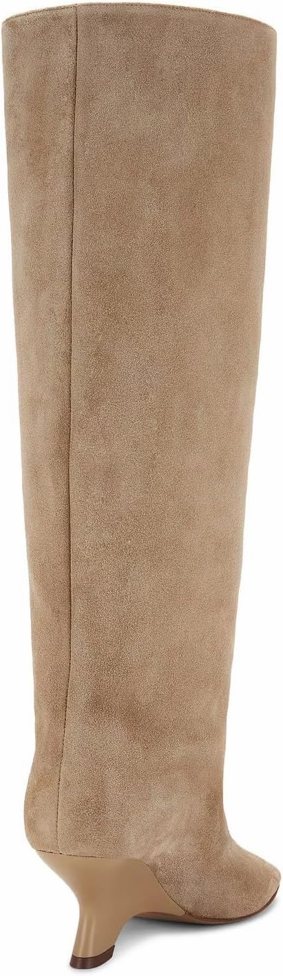 Kluolandi Womens Peep Toe Knee High Boots Faux Suede Wide Calf Wedge Heel Boots for Women
