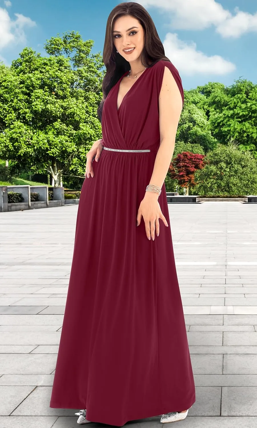 KOH KOH Womens Long Dolman Sleeve Wrap V-Neck Maternity Bridesmaid Maxi Dress