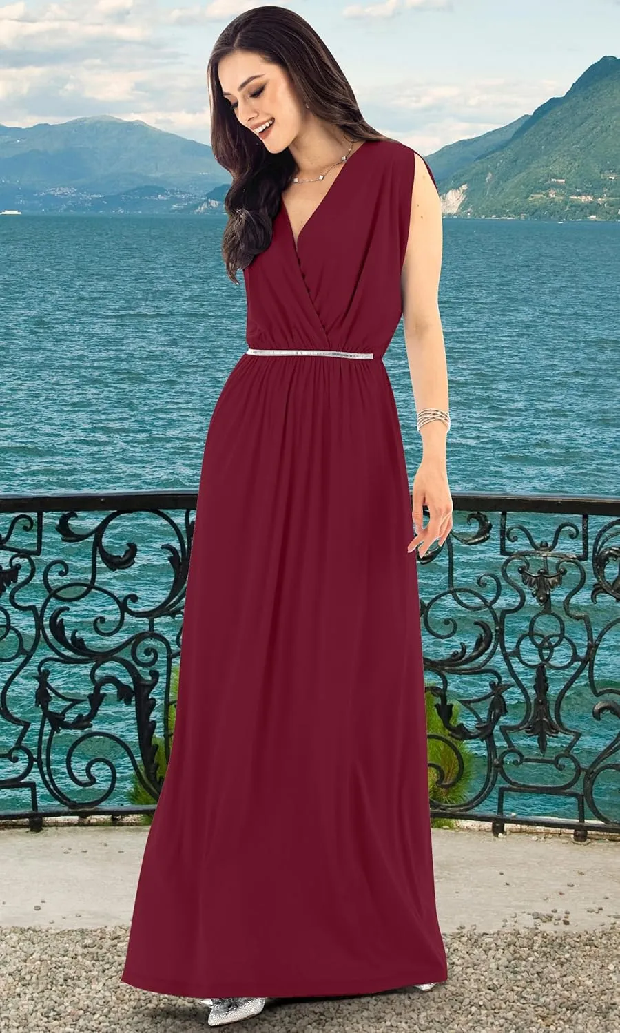 KOH KOH Womens Long Dolman Sleeve Wrap V-Neck Maternity Bridesmaid Maxi Dress