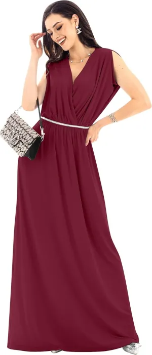 KOH KOH Womens Long Dolman Sleeve Wrap V-Neck Maternity Bridesmaid Maxi Dress