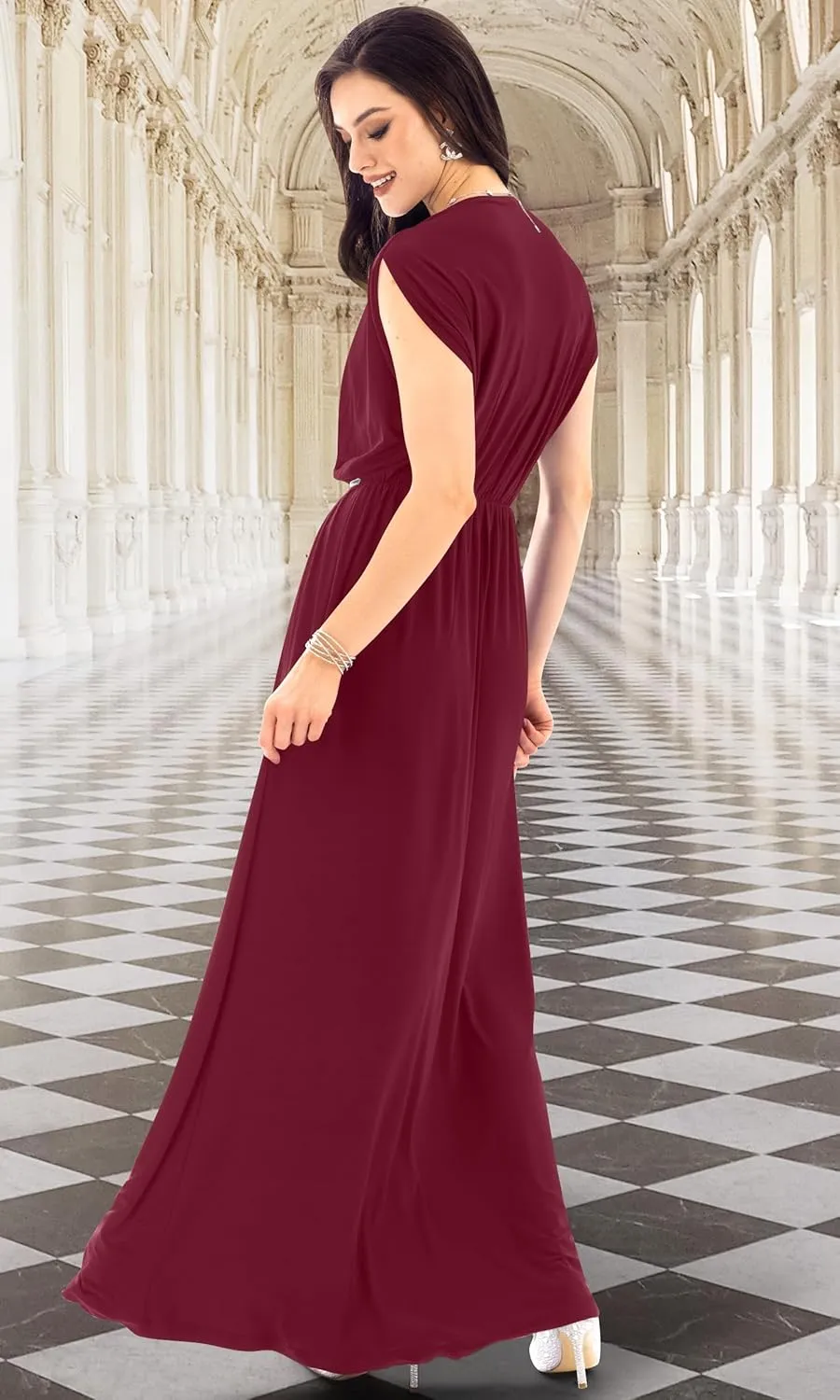 KOH KOH Womens Long Dolman Sleeve Wrap V-Neck Maternity Bridesmaid Maxi Dress
