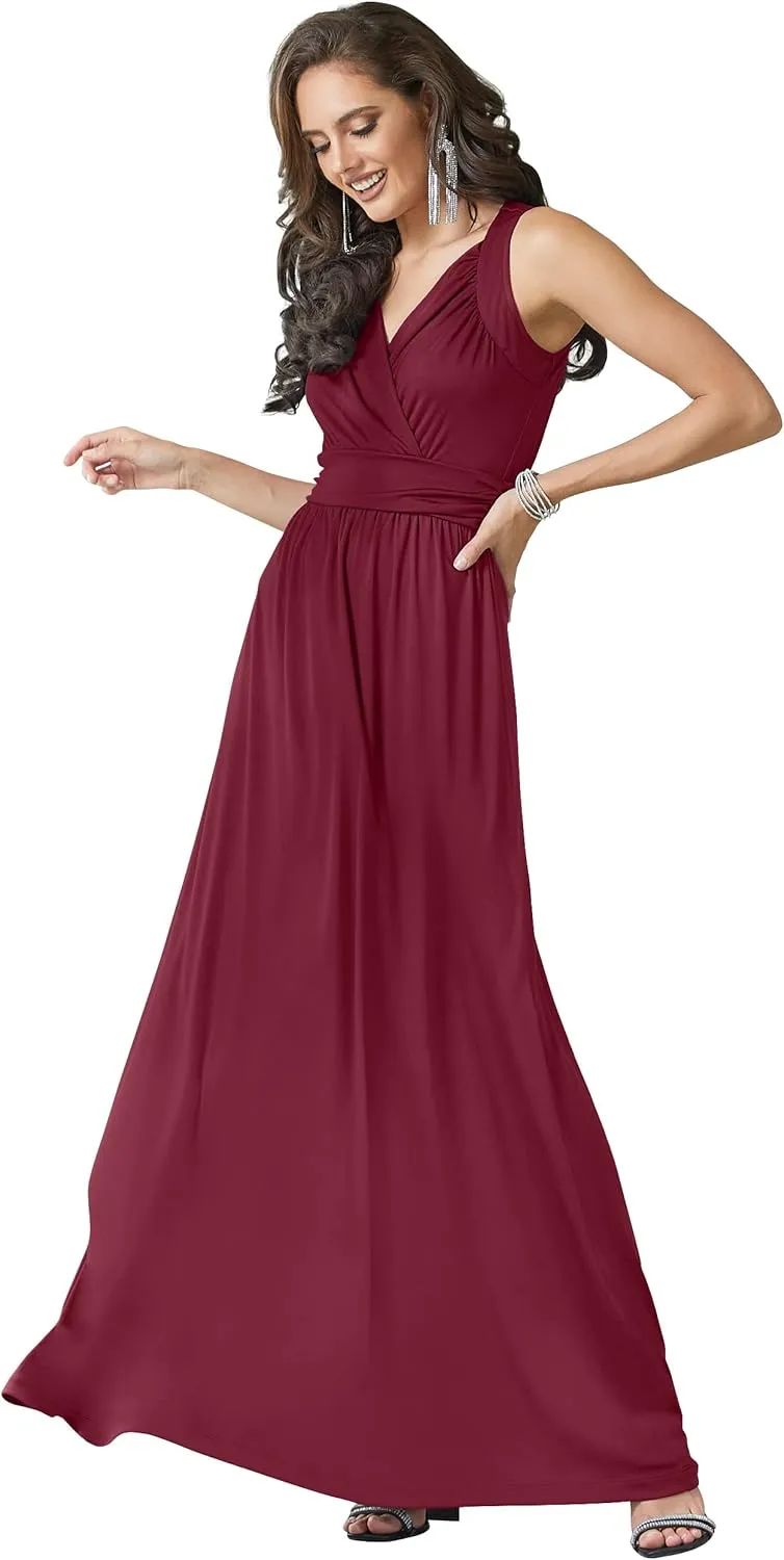 KOH KOH Womens Long Sleeveless Flowy Bridesmaid Cocktail Evening Gown Maxi Dress