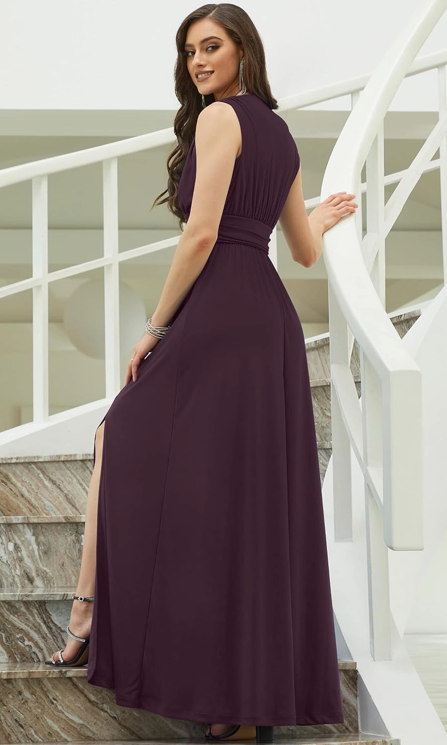KOH KOH Womens Long Sleeveless Bridesmaid Cocktail Evening Maxi Dress