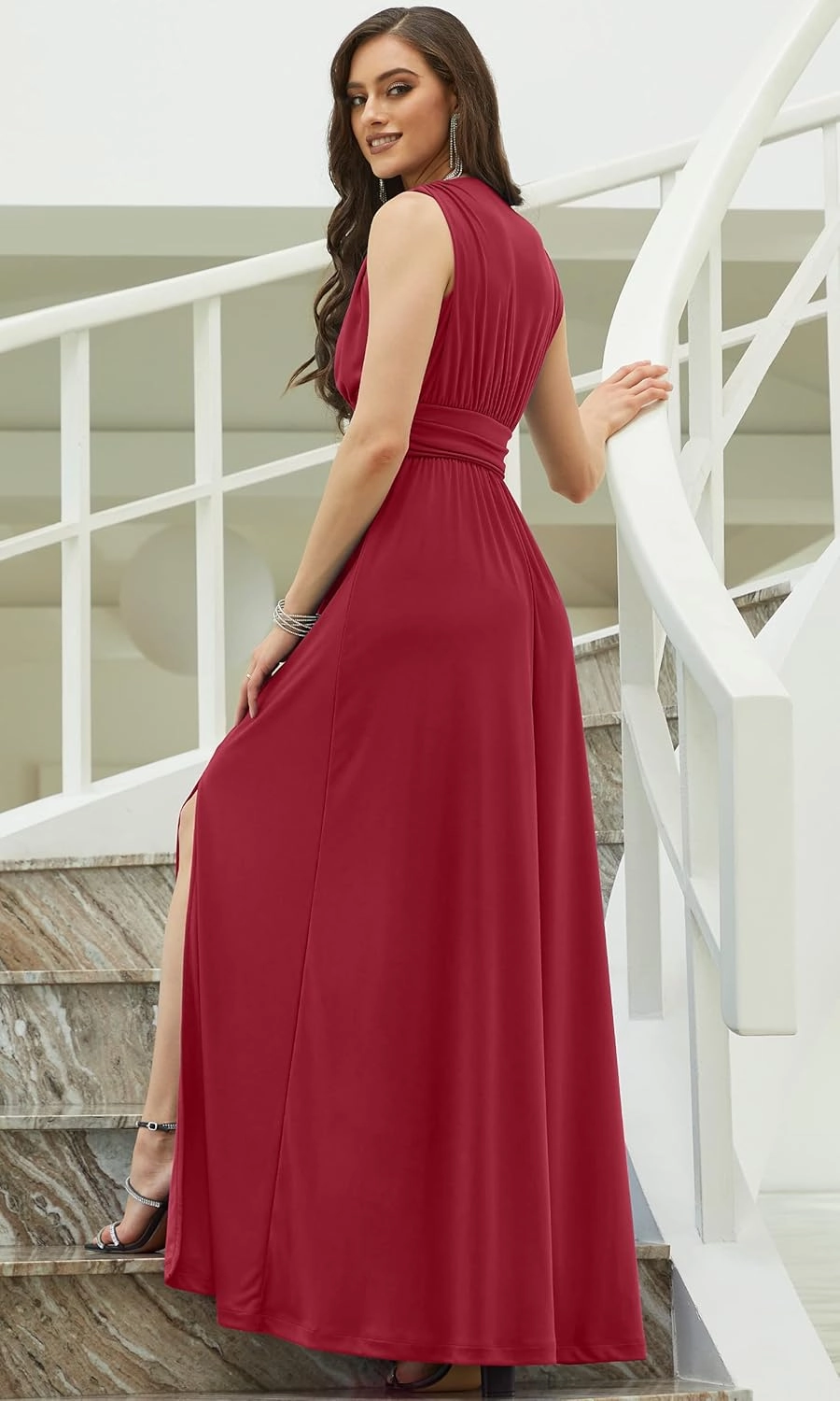 KOH KOH Womens Long Sleeveless Bridesmaid Cocktail Evening Maxi Dress
