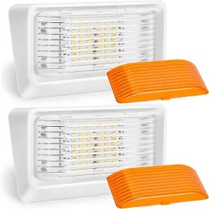 Kohree 320 Lumen LED RV Porch Light Exterior Utility 12V Lighting Fixture LED Panel, Replacement Lighting for RVs, Trailers, Campers, 5th Wheels. White Base, Clear and Amber Lenses Included 2 Packs