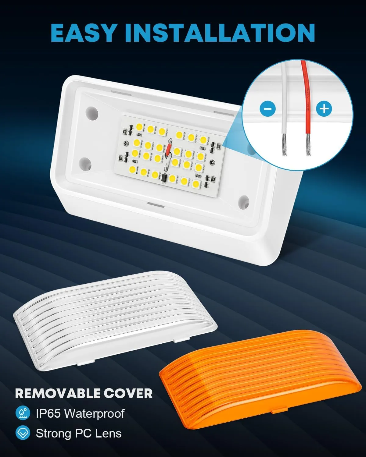 Kohree 320 Lumen LED RV Porch Light Exterior Utility 12V Lighting Fixture LED Panel, Replacement Lighting for RVs, Trailers, Campers, 5th Wheels. White Base, Clear and Amber Lenses Included 2 Packs