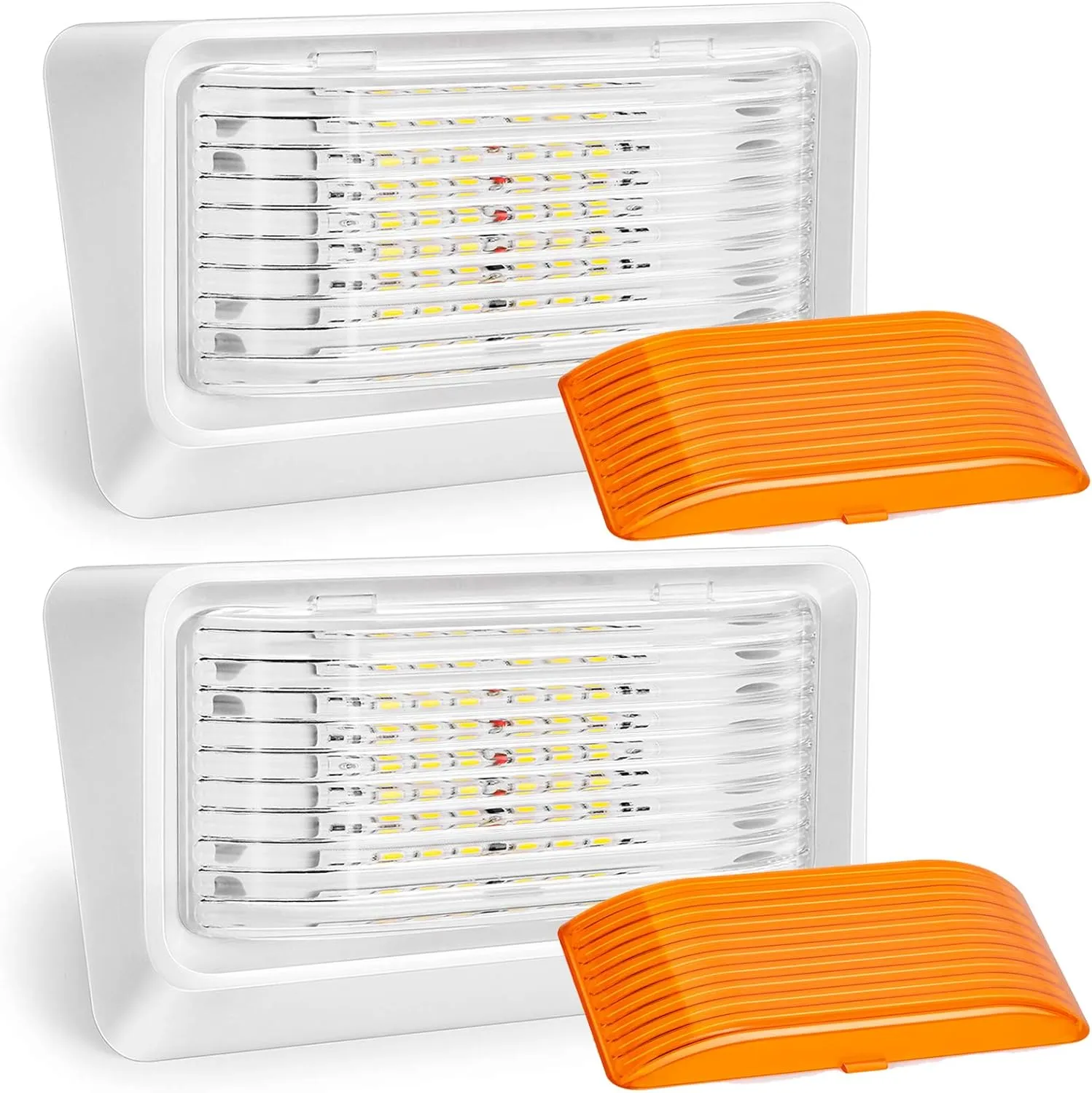 Kohree 320 Lumen LED RV Porch Light Exterior Utility 12V Lighting Fixture LED Panel, Replacement Lighting for RVs, Trailers, Campers, 5th Wheels. White Base, Clear and Amber Lenses Included 2 Packs