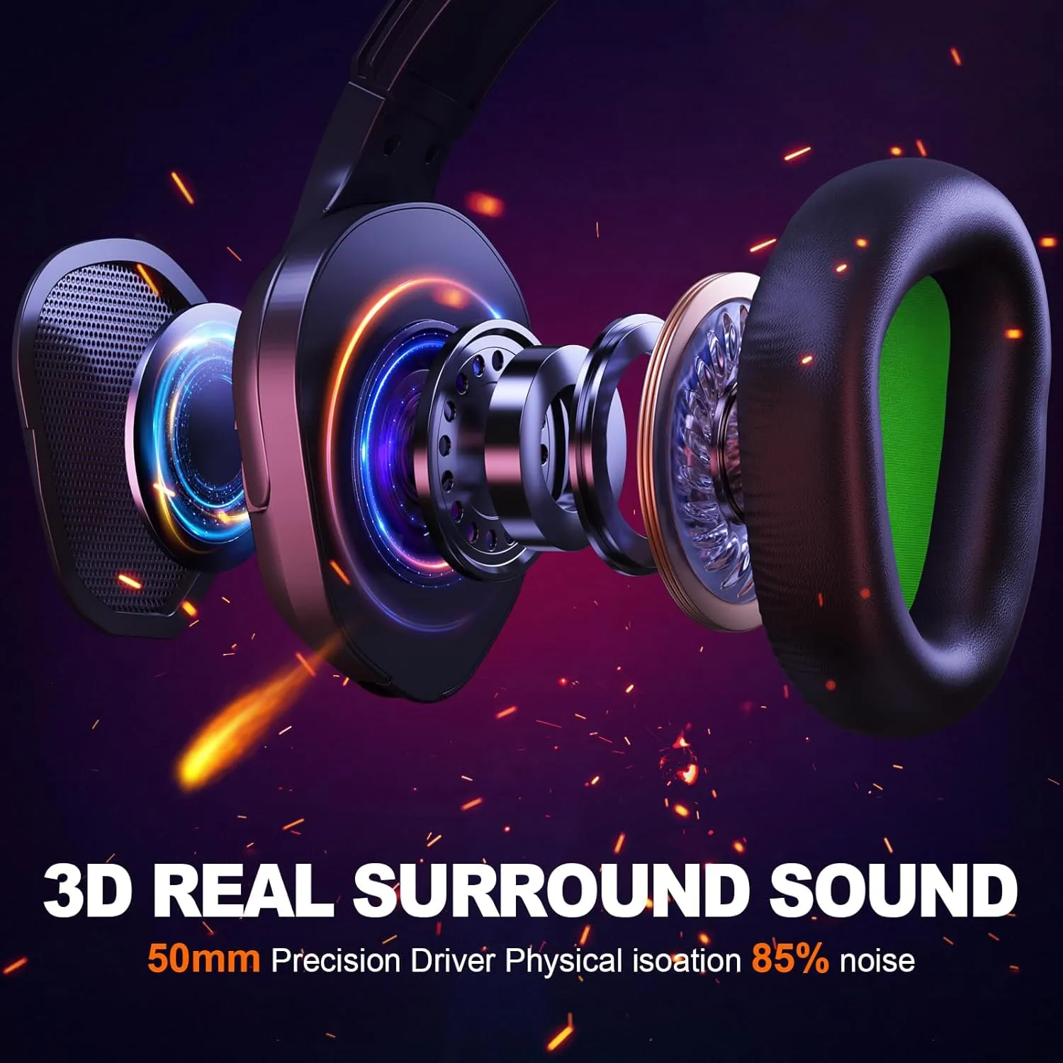 Krysenix Gaming Headset for PS4, PS5, PC, Mac, Xbox Series X, Noise Canceling Headphones with Microphone, PG2 Computer Headset with 3.5mm Jack & RGB Light Black/Green