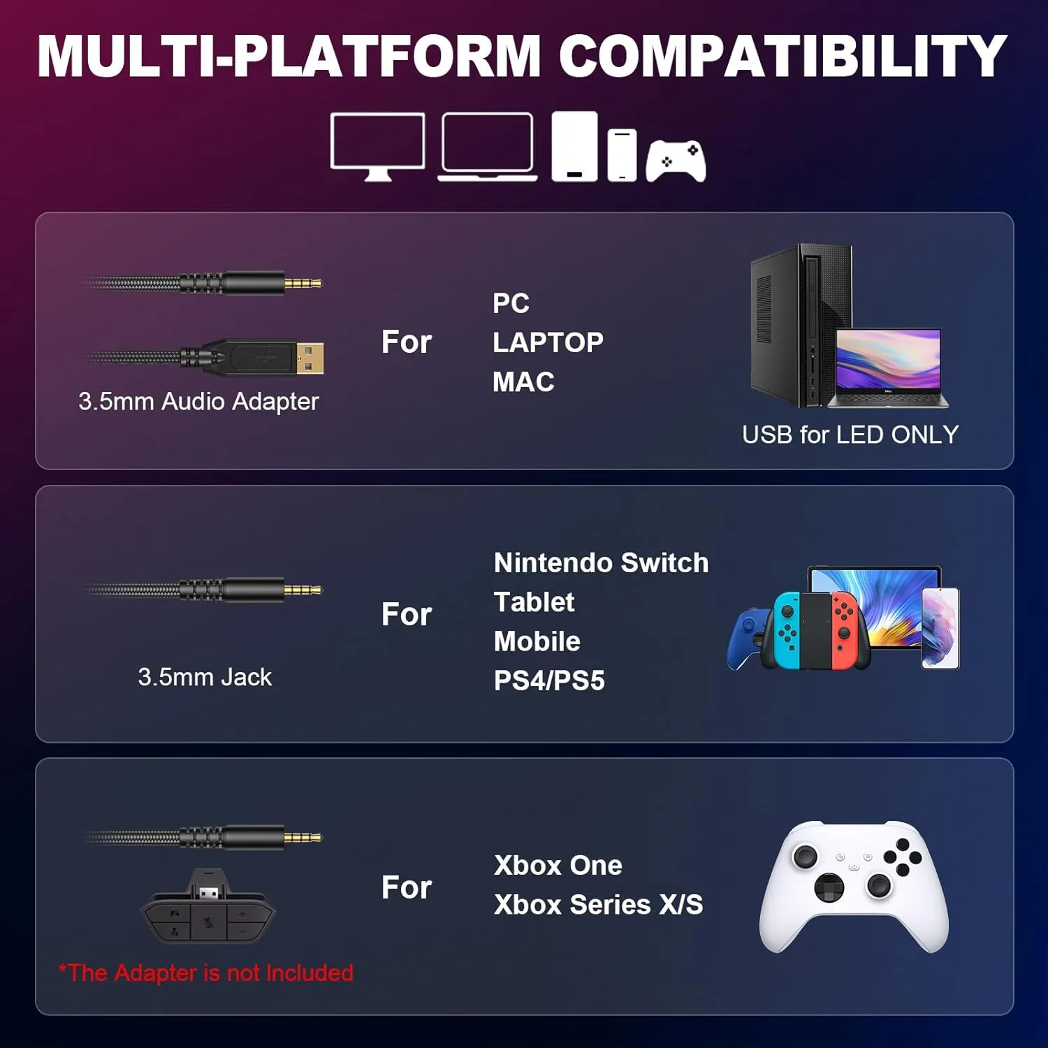Krysenix Gaming Headset for PS4, PS5, PC, Mac, Xbox Series X, Noise Canceling Headphones with Microphone, PG2 Computer Headset with 3.5mm Jack & RGB Light White
