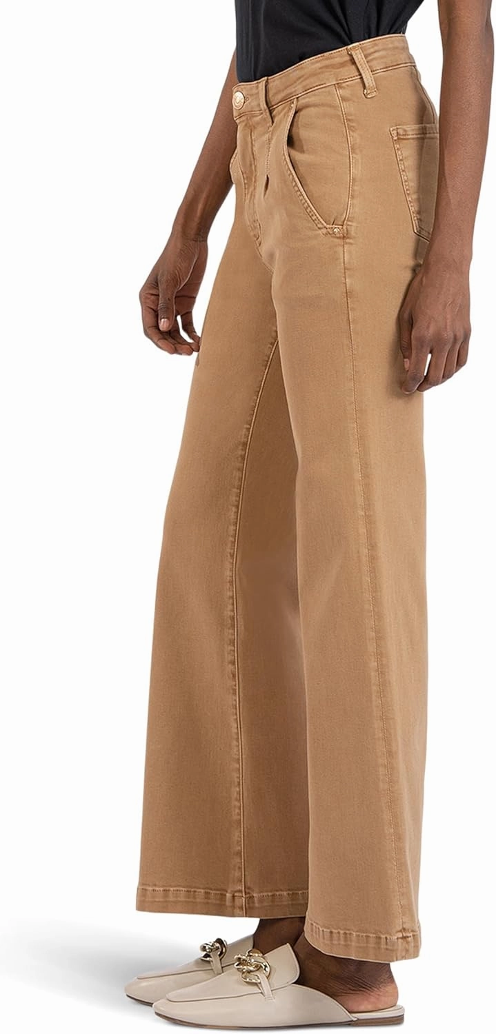 KUT from the Kloth Meg High-Rise Wide Leg Slash Front Pockets in Toffee