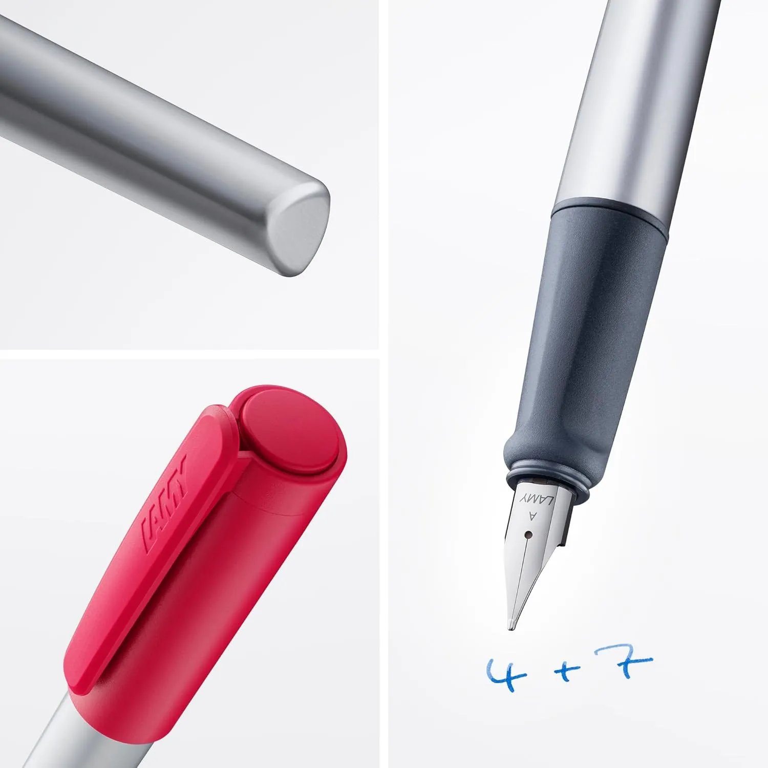 LAMY nexx crimson – Fountain Pen with slip-proof grip & polished steel nib in size M - triangular aluminum body - including LAMY T 10 blue cartridge - Right-Handed