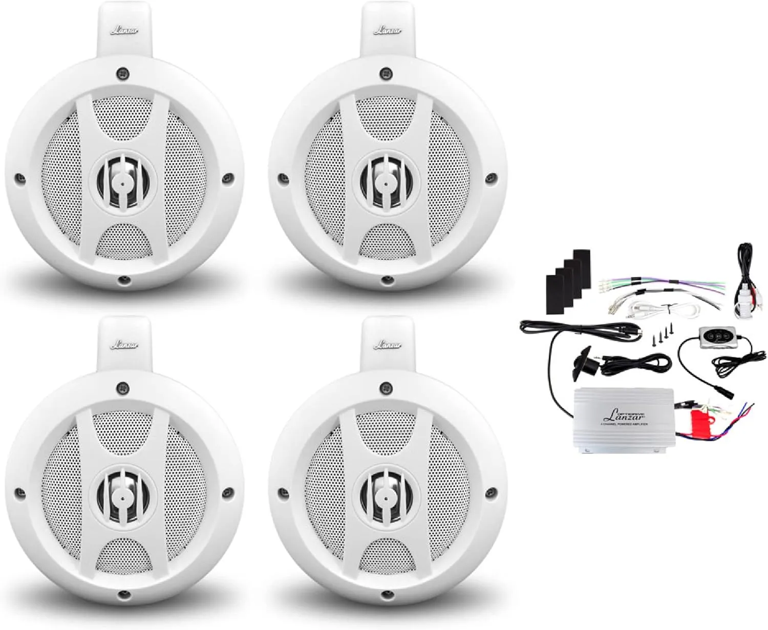 Lanzar 4 Channel Quad Waterproof 4” UTV/ATV/Snowmobile/Marine Amplified Speaker System with Bluetooth Audio Interface