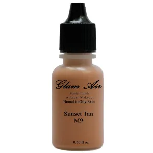 Large Bottle Airbrush Makeup Foundation Matte Finish M9 Sunset Tan Water-based Makeup Long Lasting All Day Without Smearing Running, Fading or Caking 0.50 Oz Bottle By Glam Air