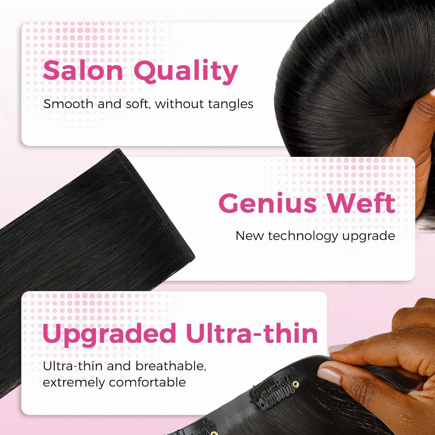 Lashey Genius Weft Hair Extensions Human Hair Natural Black Body Wave 7pcs 110g 14 Inch Hair Extensions Real Soft Thin Weft Clip ins for Women