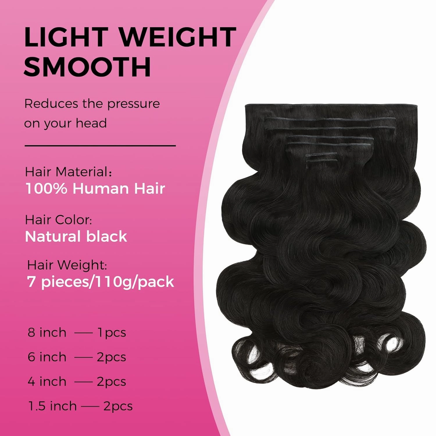 Lashey Genius Weft Hair Extensions Human Hair Natural Black Body Wave 7pcs 110g 14 Inch Hair Extensions Real Soft Thin Weft Clip ins for Women