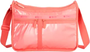 LeSportsac Coastal Dawn Patent Deluxe Everyday Crossbody Bag   Cosmetic Bag, Style 7507/Color E648, Fashion Trending Peach Glow Specialty Patent, Pearlized Iridescent Matte Shimmer, Modern Wide Zipper