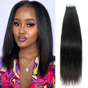 Light Yaki Straight Tape ins Tape in Hair Extensions Human Hair Invisible Real Remy Human Hair Seamless PU Skin Weft Soft Natural Black Hair Extension for Women Girls 12 Inch 40g 20pcs/Pack